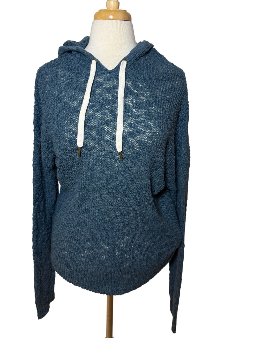 Cozy Dark Teal Hooded Knit Pullover for Women by Natural Reflections-Size XL